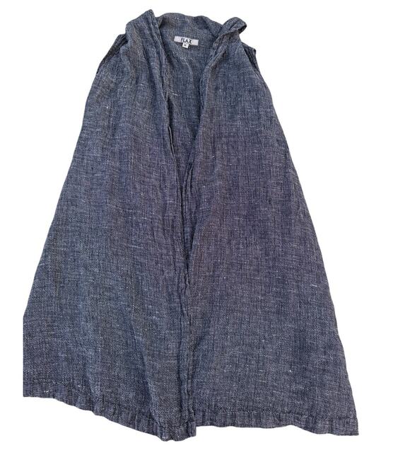Flex Tops - Flax Long Sleeveless Cardigan - 100% Linen - Black - Size Medium
